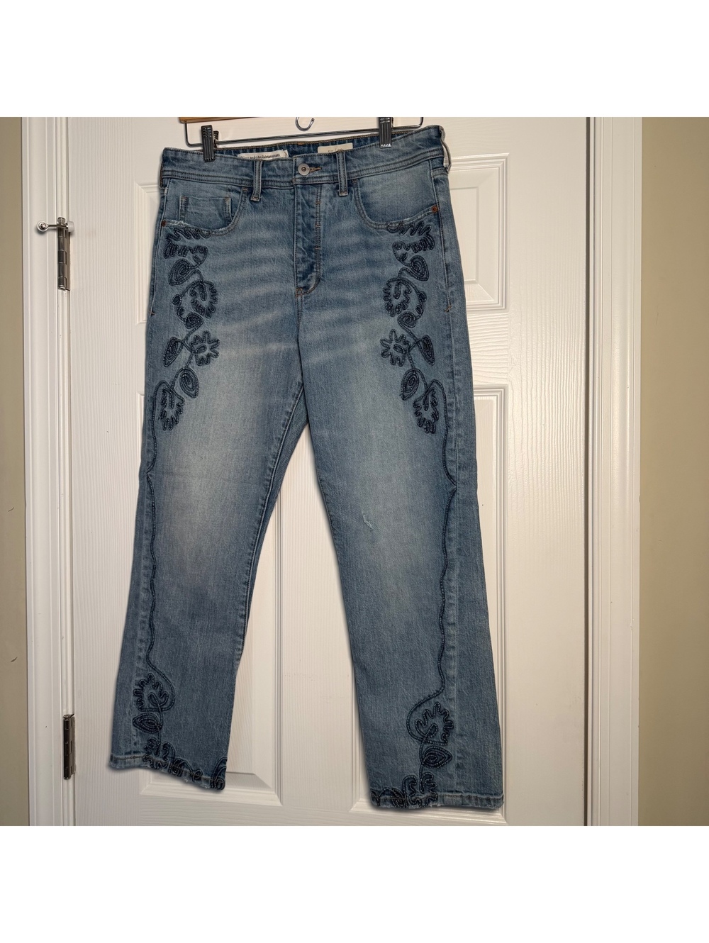 Pilcro & The Letterpress Floral Vine Embroidered Straight Leg Button Up Jeans